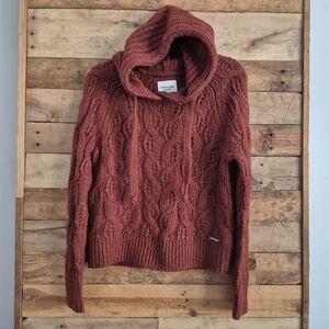 Abercrombie & Fitch Rust Cable Knit Hooded Pullover Sweater Sz S